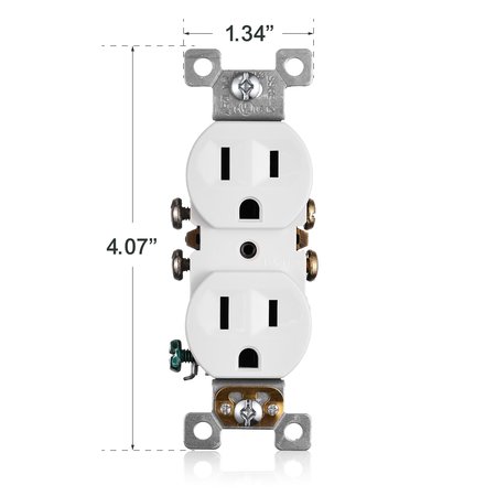 Faith Duplex Receptacle Outlet, Non-Tamper-Resistant 3-Prong, 3-Wire, Self-Ground, 15A 125V, White, 10PK SSRE2-WH-10